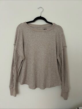 Cozy Ribbed Waffle Knit Pullover Sweater - Taupe